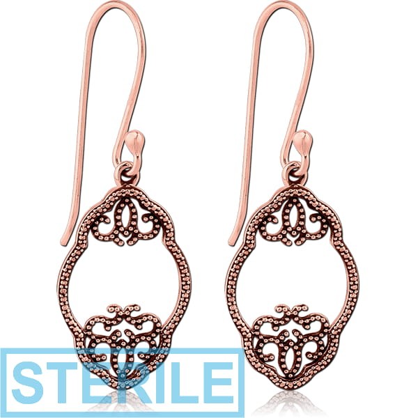 STERILE STERLING SILVER 925 ROSE GOLD PVD COATED EARRINGS PAIR - FILIGREE