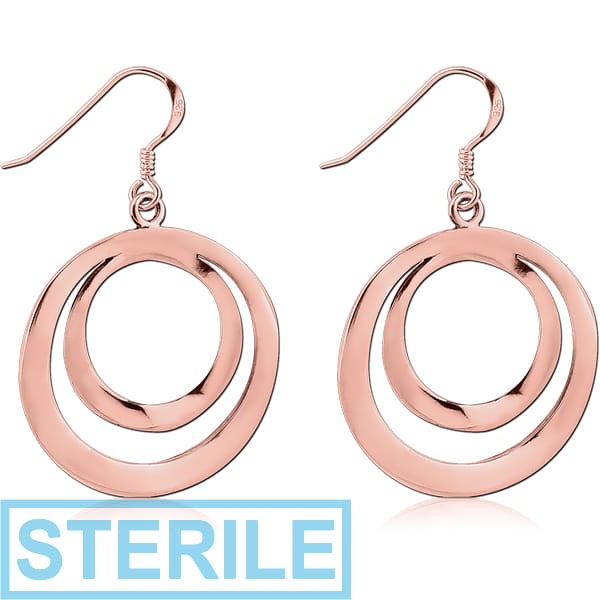 STERILE STERLING SILVER 925 ROSE GOLD PVD COATED EARRINGS PAIR - TWO CIRCLES