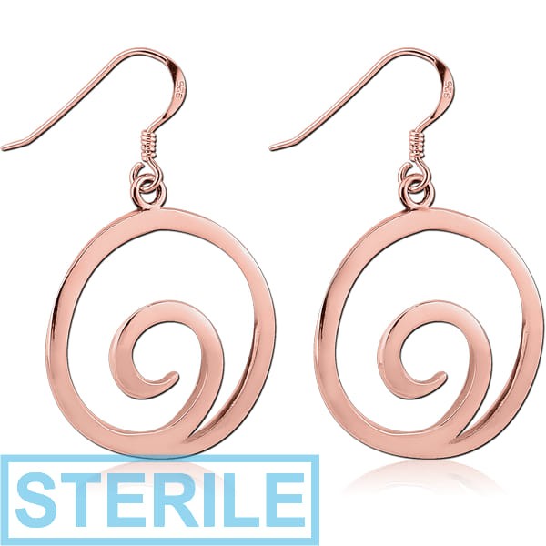 STERILE STERLING SILVER 925 ROSE GOLD PVD COATED EARRINGS PAIR - SPRIAL