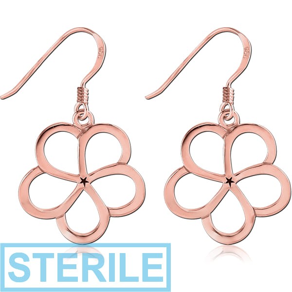 STERILE STERLING SILVER 925 ROSE GOLD PVD COATED EARRINGS PAIR - FLOWER