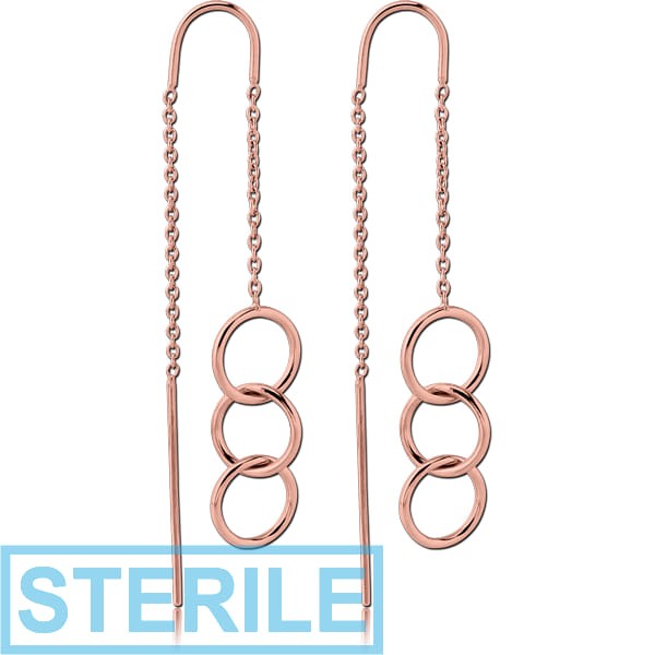 STERILE STERLING SILVER 925 ROSE GOLD PVD COATED CHAIN EARRINGS PAIR - HOOPS