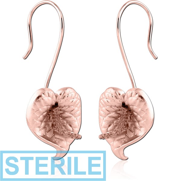 STERILE STERLING SILVER 925 ROSE GOLD PVD COATED EARRINGS PAIR - FLOWER