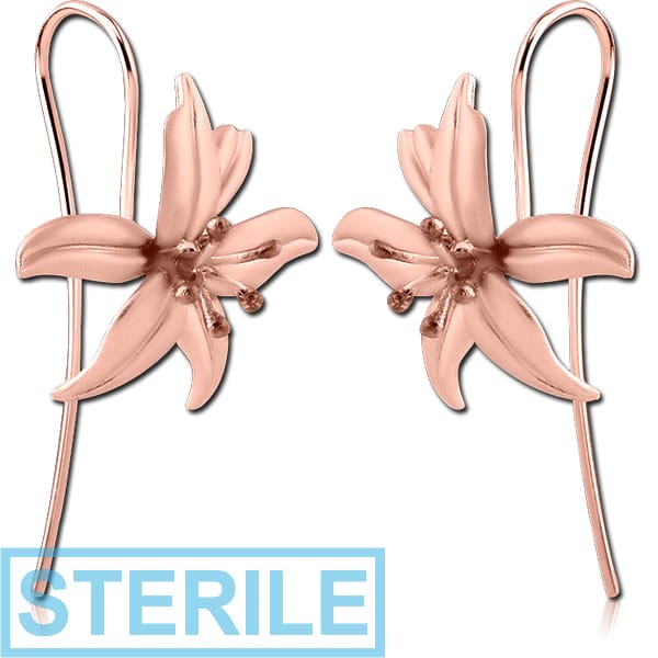 STERILE STERLING SILVER 925 ROSE GOLD PVD COTAED EARRINGS PAIR - FLOWER
