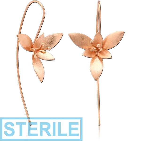 STERILE STERLING SILVER 925 ROSE GOLD PVD COATED MATT FINISH EARRINGS PAIR - FLOWER