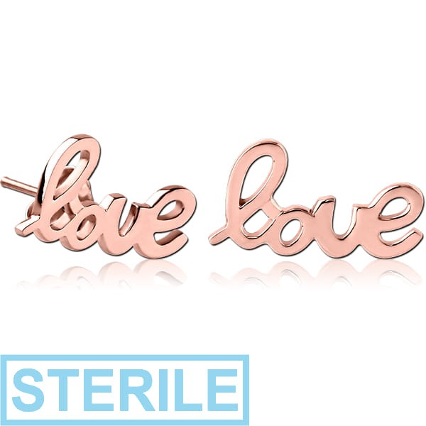 STERILE STERLING SILVER 925 ROSE GOLD PVD COATED EAR STUDS PAIR - LOVE