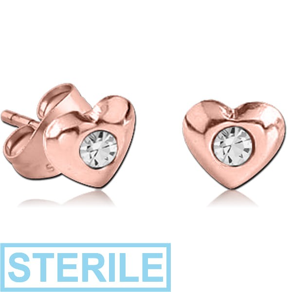 STERILE STERLING SILVER 925 ROSE GOLD PVD COATED JEWELLED EAR STUDS PAIR - HAERT