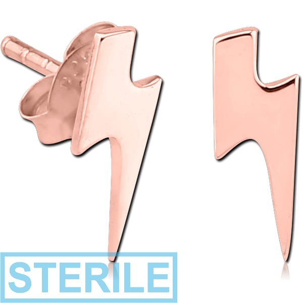 STERILE STERLING SILVER 925 ROSE GOLD PVD COATED EAR STUDS PAIR - LIGHTNING