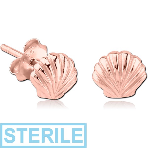 STERILE STERLING SILVER 925 ROSE GOLD PVD COATED EAR STUDS PAIR - SEA SHELL