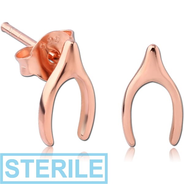 STERILE STERLING SILVER 925 ROSE GOLD PVD COATED EAR STUDS PAIR - LOCKY BONE