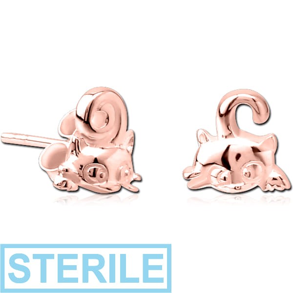 STERILE STERLING SILVER 925 ROSE GOLD PVD COATED EAR STUDS PAIR - CAT