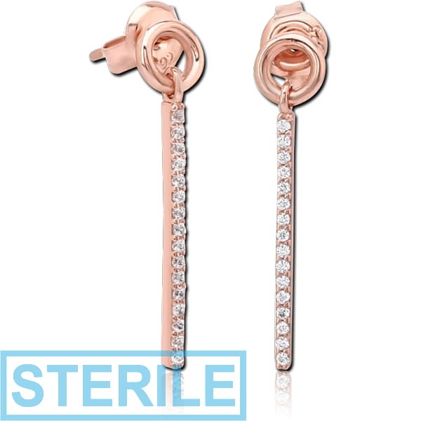 STERILE STERLING SILVER 925 ROSE GOLD PVD COATED JEWELLED EAR STUDS PAIR