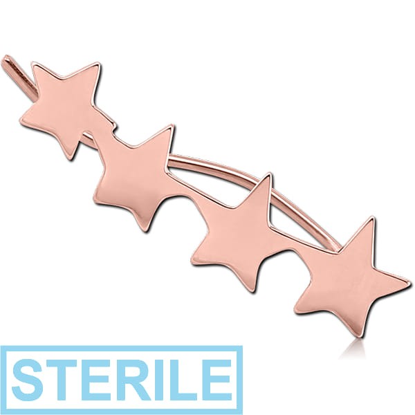STERILE STERLING SILVER 925 ROSE GOLD PVD COATED EAR VINE - RIGHT - FOUR STARS