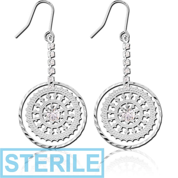 STERILE RHODIUM PLATED BRASS EARRINGS PAIR