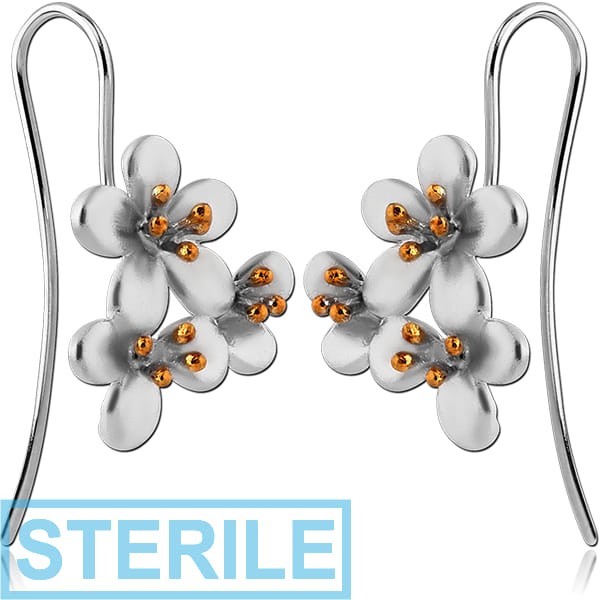 STERILE STERLING SILVER 925 RHODIUM PLATED EARRINGS PAIR WITH GOLD PLATED - FLOWER