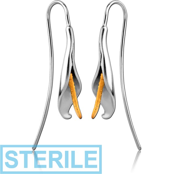 STERILE STERLING SILVER 925 RHODIUM PLATED EARRINGS PAIR WITH GOLD PLATED - FLOWER