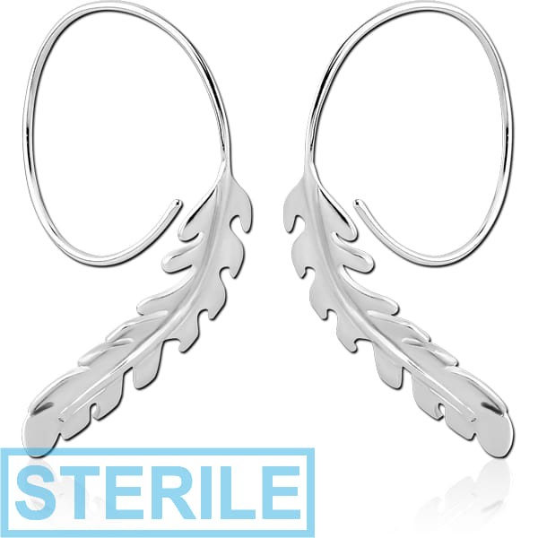 STERILE STERLING SILVER 925 RHODIUM PLATED EARRINGS PAIR - LEAF