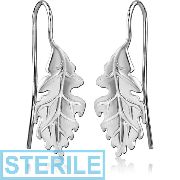 STERILE STERLING SILVER 925 RHODIUM PLATED EARRINGS PAIR - LEAF