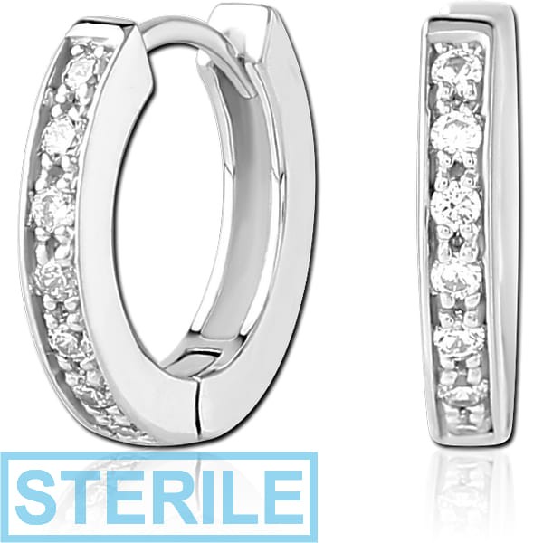 STERILE STERLING SILVER 925 RHODIUM PLATED JEWELLED HUGGIES PAIR