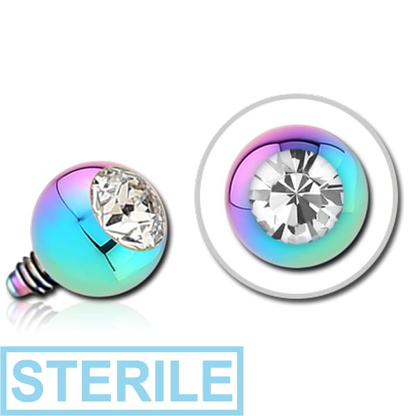 STERILE RAINBOW PVD COATED SURGICAL STEEL HIGH END CRYSTAL JEWELLED BALL FOR 1.2MM INTERNALLY THREADED PIN