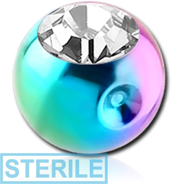 STERILE RAINBOW PVD COATED SURGICAL STEEL PREMIUM CRYSTAL JEWELLED BALL FOR BALL CLOSURE RING