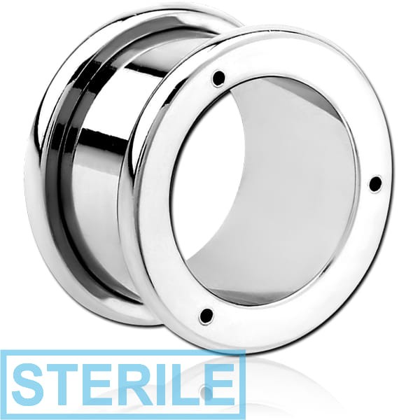 STERILE STAINLESS STEEL ROUND-EDGE THREADED TUNNEL WITH 3 HOLE FOR THREADED 0.9