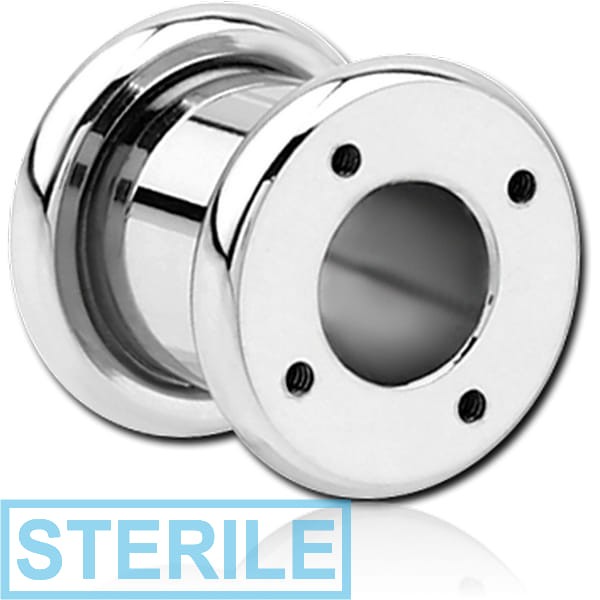 STERILE STAINLESS STEEL ROUND-EDGE THREADED TUNNEL WITH 4 HOLE FOR THREADED 0.9