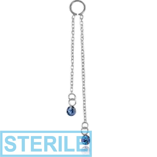 STERILE STERLING SILVER 925 JEWELLED CHAIN CHARM - WITH TWO ROUND STONES