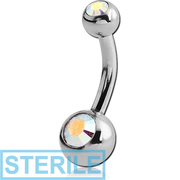 STERILE SURGICAL STEEL DOUBLE JEWELLED MINI NAVEL BANANA