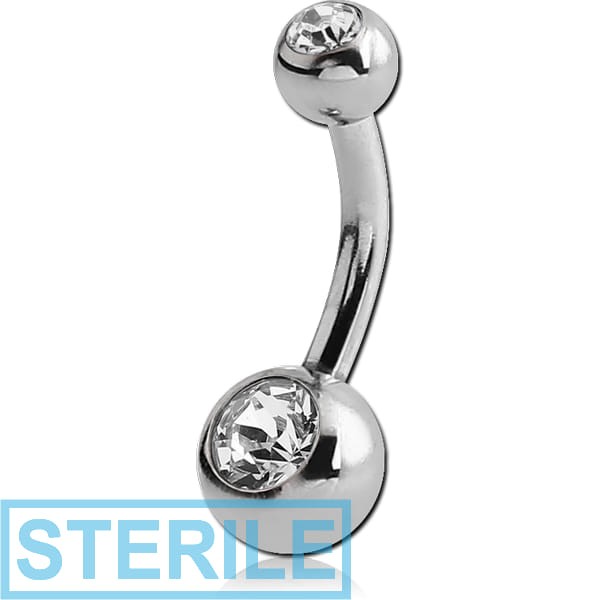 STERILE SURGICAL STEEL DOUBLE VALUE CRYSTAL MINI NAVEL BANANA