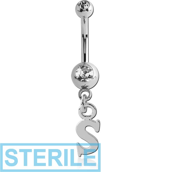 STERILE SURGICAL STEEL DOUBLE PREMIUM CRYSTAL JEWELLED MINI NAVEL BANANA WITH HOOP