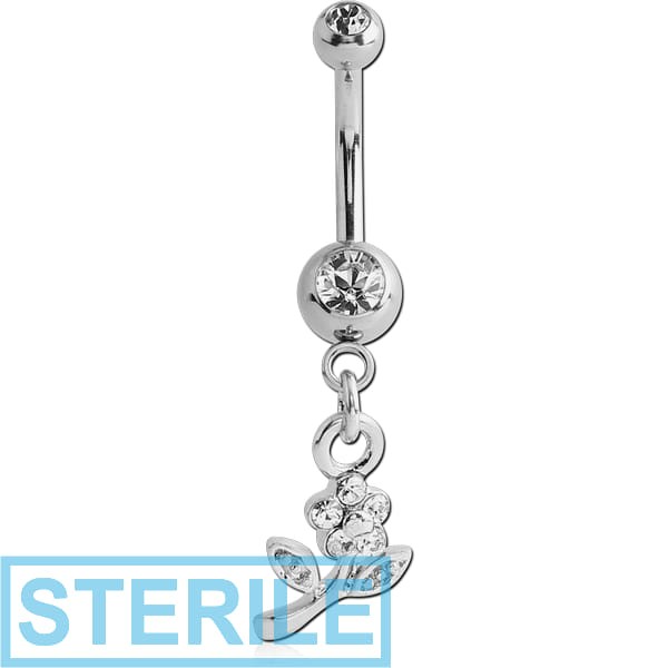 STERILE SURGICAL STEEL DOUBLE PREMIUM CRYSTAL JEWELLED MINI NAVEL BANANA WITH HOOP