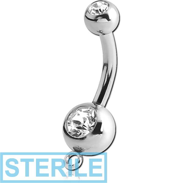 STERILE SURGICAL STEEL DOUBLE HIGH END CRYSTAL JEWELLED MINI NAVEL BANANA WITH HOOP