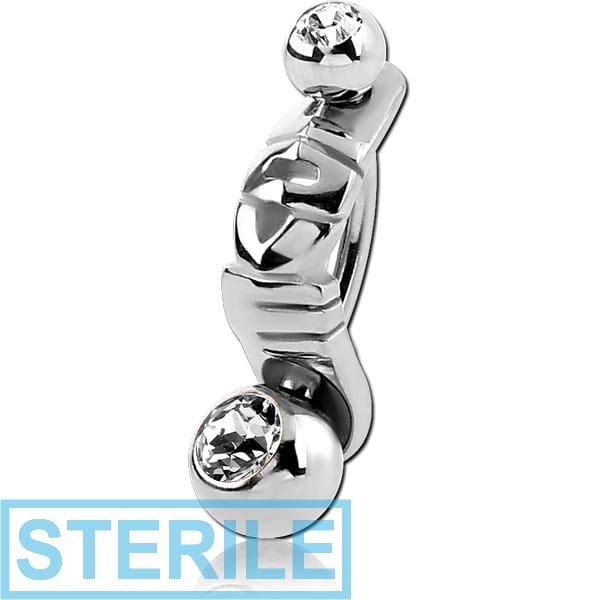 STERILE SURGICAL STEEL INTIMATE SHIELD AND DOUBLE JEWELLED MINI NAVEL BANANA