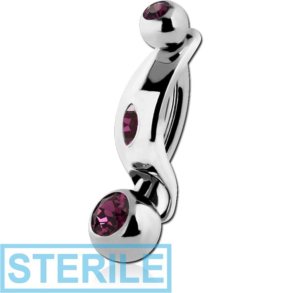 STERILE SURGICAL STEEL INTIMATE SHIELD AND DOUBLE JEWELLED MINI NAVEL BANANA