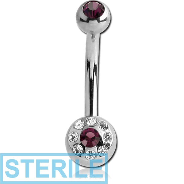 STERILE SURGICAL STEEL DOUBLE JEWELLED MULTI STONES MINI NAVEL BANANA