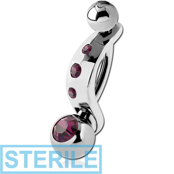 STERILE SURGICAL STEEL INTIMATE SHIELD AND JEWELLED MINI NAVEL BANANA