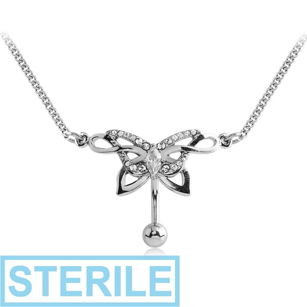 STERILE SURGICAL STEEL JEWELLED BELLY CHAIN NAVEL BANANA - BUTTERFLY INFINITY