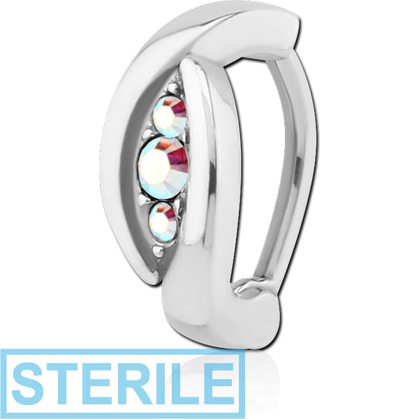 STERILE SURGICAL STEEL JEWELLED BELLY CLICKER - TWO SMALL AND ONE BIG GEM