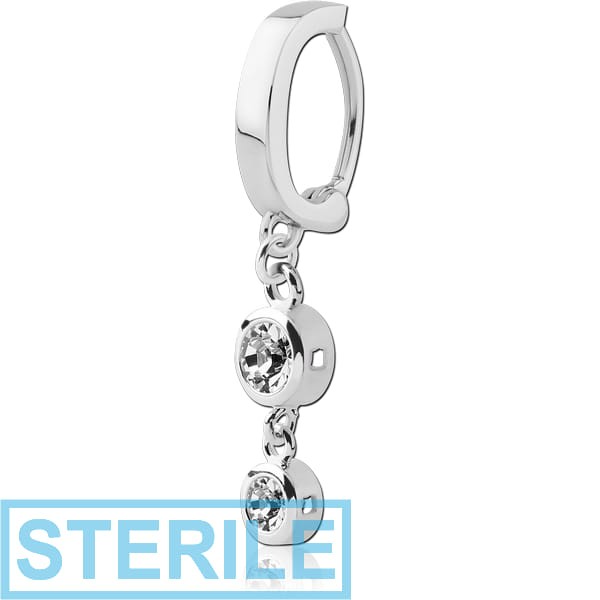 STERILE SURGICAL STEEL BELLY CLICKER WITH JEWELLED DANGLING CHARM