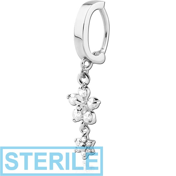 STERILE SURGICAL STEEL BELLY CLICKER WITH JEWELLED DANGLING CHARM