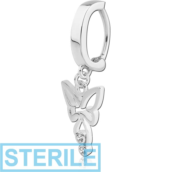 STERILE SURGICAL STEEL BELLY CLICKER WITH JEWELLED DANGLING CHARM