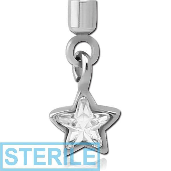 STERILE SURGICAL STEEL JEWELLED SCREW ON CHARM WITH MICRO THREADED CUP - STAR