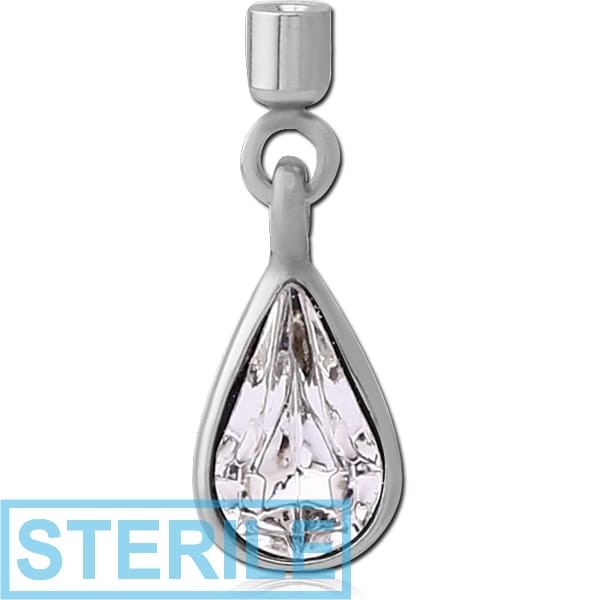 STERILE SURGICAL STEEL JEWELLED SCREW ON CHARM WITH MICRO THREADED CUP - PEAR