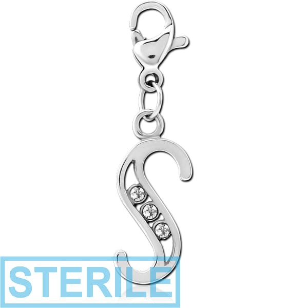 STERILE SURGICAL STEEL JEWELLED CHARM WITH LOBSTER LOCKER - S