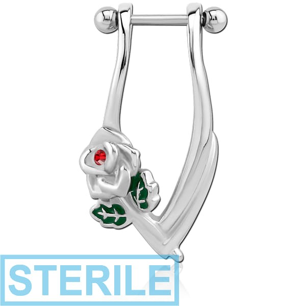STERILE SURGICAL STEEL JEWELLED CARTILAGE SHIELD - ROSE LEFT