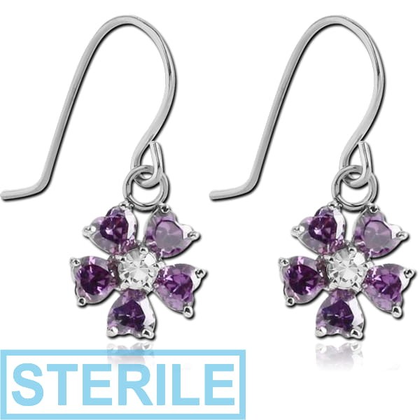 STERILE SURGICAL STEEL JEWELLED EARRINGS - FLOWER
