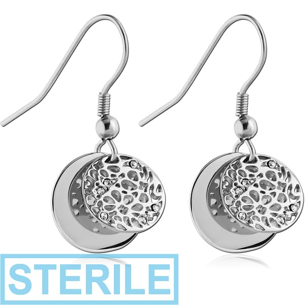 STERILE SURGICAL STEEL JEWELLED EARRINGS - TWO DISKS