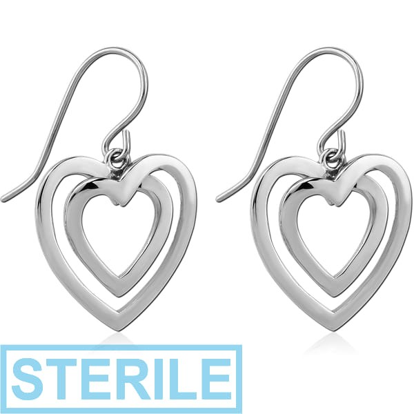 STERILE SURGICAL STEEL EARRINGS PAIR - TWO HEARTS