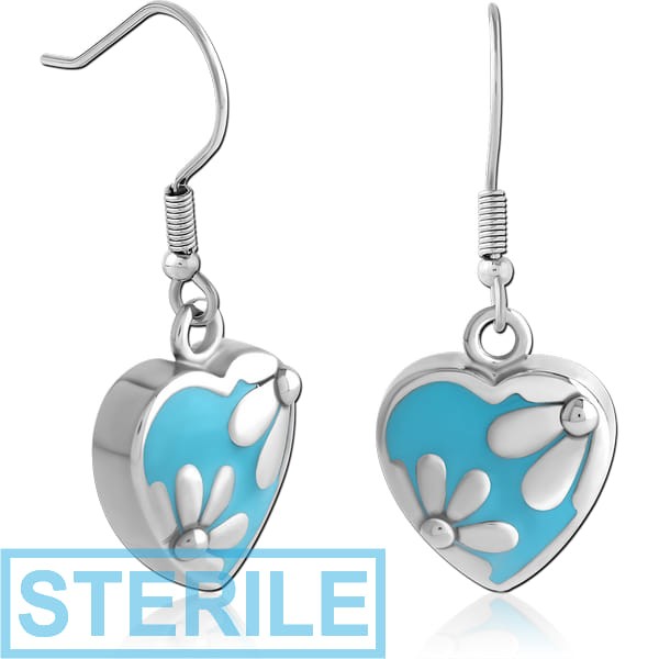 STERILE SURGICAL STEEL EARRINGS WITH ENAMEL - HEART WITH FLOWERS
