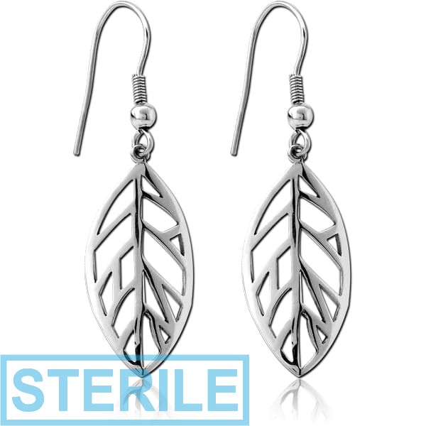 STERILE SURGICAL STEEL EARRINGS PAIR - LEAF